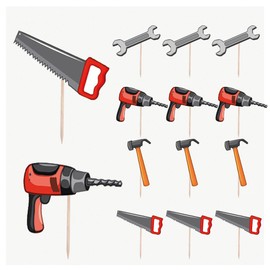 AK Giftshop Tool Kit Builder Party Food & Cupcakes Picks Decorations Toppers (pack of 14)