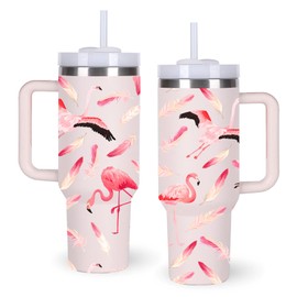 40oz Flamingo Tumbler with Handle Gifts for Women.Flamingo Lover Cups Tumbler Gifts for Women.40 oz Birthday Christmas Flamingo Cup Tumblers for flamingo lover.