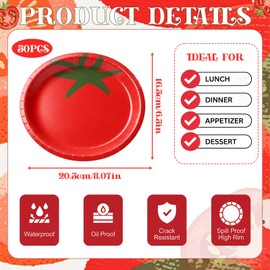 50 Pcs Disposable Tomato Shaped Paper Plates Party Decor, 8 Inch