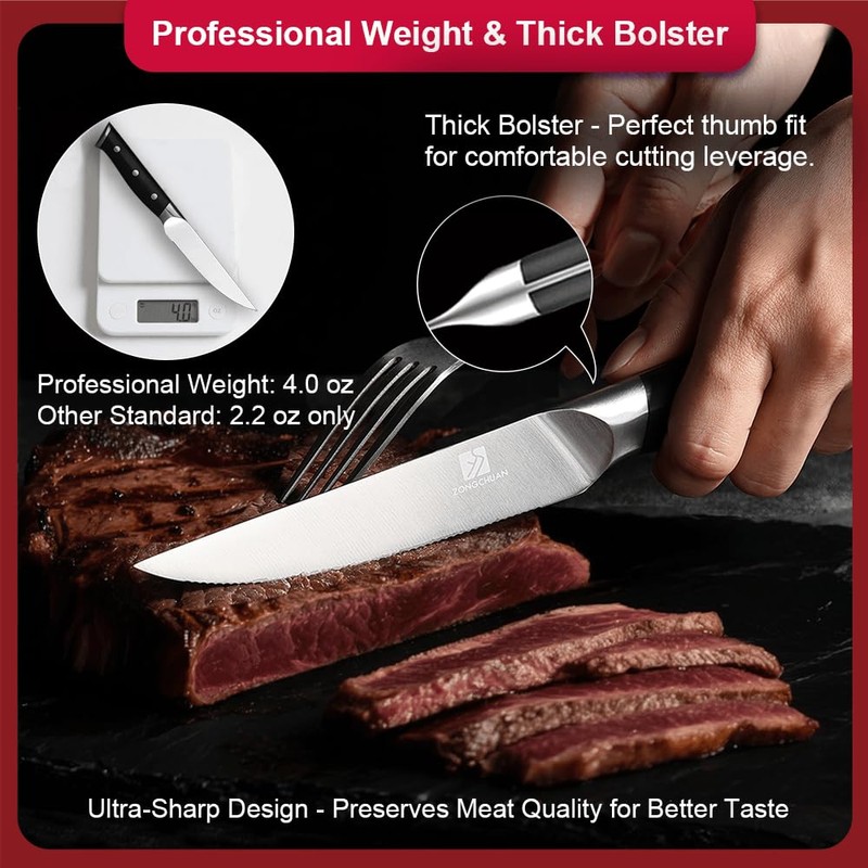 Medium Steak Knives Set of 2, 4.5 Inch High-Carbon Stainless