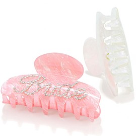 Fashey Bride Claw Clip White Acrylic Hair Clips Rhinestone Hair Claw Clips Wedding Hair Accessories for Women (Pink-bride)
