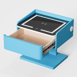 QHRAY Smart Nightstand with Wireless Charging, Nightstand with Drawer,Nightstand with Charging Station, with 2-USB, LED Lights Bluetooth Speaker Side Table Hollow Single Drawer for Bedroom/Living Room