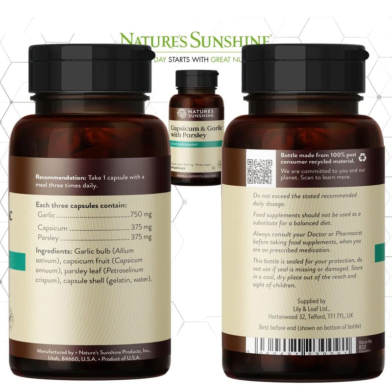 Nature's Sunshine Capsicum & Garlic with Parsley - 100 Capsules