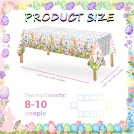 OQOQ Plaid Pastel Easter Tablecloth (2 Packs) -108x54 inches Spring Easter Table Cloth Colourful Happy Bunny Disposable Waterproof Table Cover for Party Decoration Picnic Dinning Home Decor