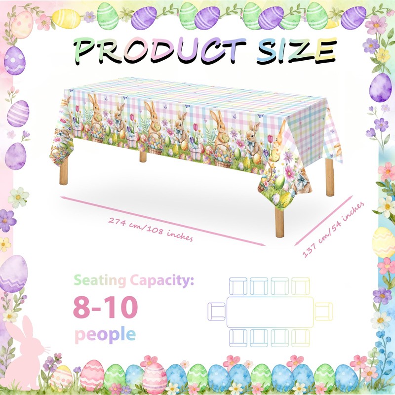 OQOQ Plaid Pastel Easter Tablecloth (2 Packs) -108x54 inches Spring