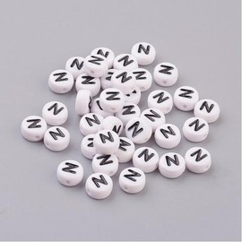 Handicraft Emporium Flat Round Alphabet Acrylic Beads | 20g | N