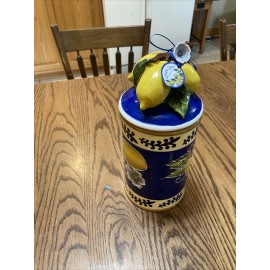 White LEMON CANISTER DOG/CAT TREATS CANISTER BLUE SKY CLAYWORKS  CERAMIC  JAR 2017
