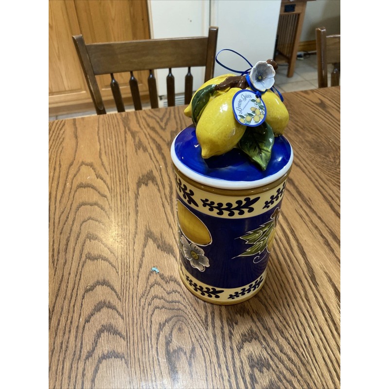 White LEMON CANISTER DOG/CAT TREATS CANISTER BLUE SKY CLAYWORKS CERAMIC