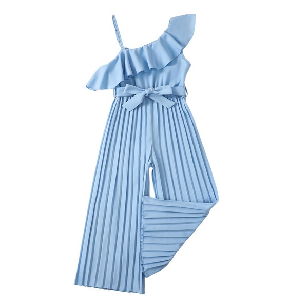 YOURUIKEY Girls' Jumpsuit Kid Ruffle Trim Halter Wide Leg Pleated