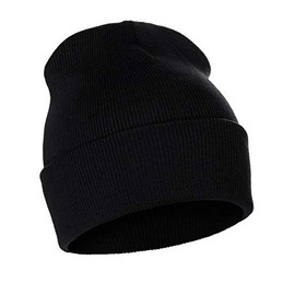Classic Plain Cuffed Beanie Winter Knit Hat Skully Cap, Black