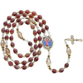 El Divino Niño Jesús Rosario con Cuentas de Cuarzo de Fuego 10mm Crucifijo