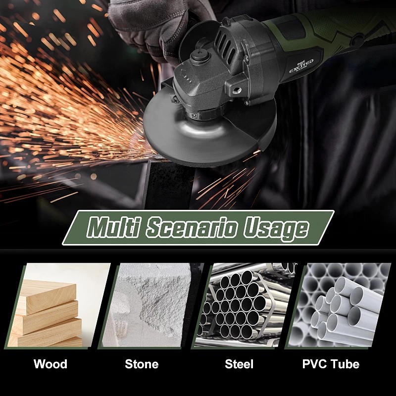 Excited Work 20V Cordless Angle Grinder, 7500RPM Brushless Motorwith 2PCS