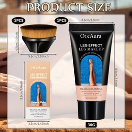 Waterproof Leg Makeup without Transmission, Leg Makeup Concealer, Leg Make Up Lotion with Tanning Brush, Waterproof Cover Cream, Tattoo Cover Make-Up, Durable Cover, Even Skin Tone (Natural)