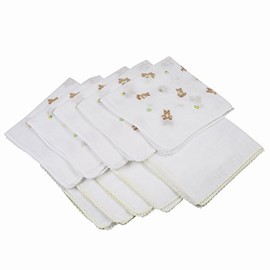 Gauze Handkerchiefs, Set of 10 (5 patterned, 5 plain)