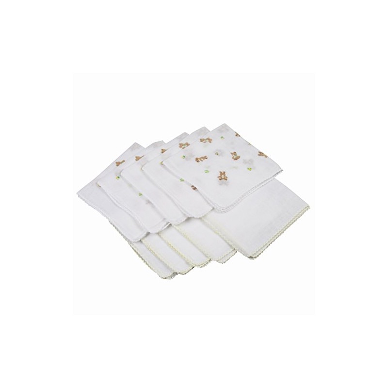 Gauze Handkerchiefs, Set of 10 (5 patterned, 5 plain)