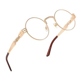 Yvey Essence Vintage Round Steampunk Sunglasses for Women Men Circle Lennon Hippie Style Glasses Metal Frame (Gold Frame/Clear Lens)