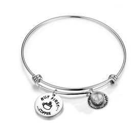 WUSUANED Coffee Addict Bracelet But First Coffee Jewelry Gift for Barista Coffee Lover (but first coffee)