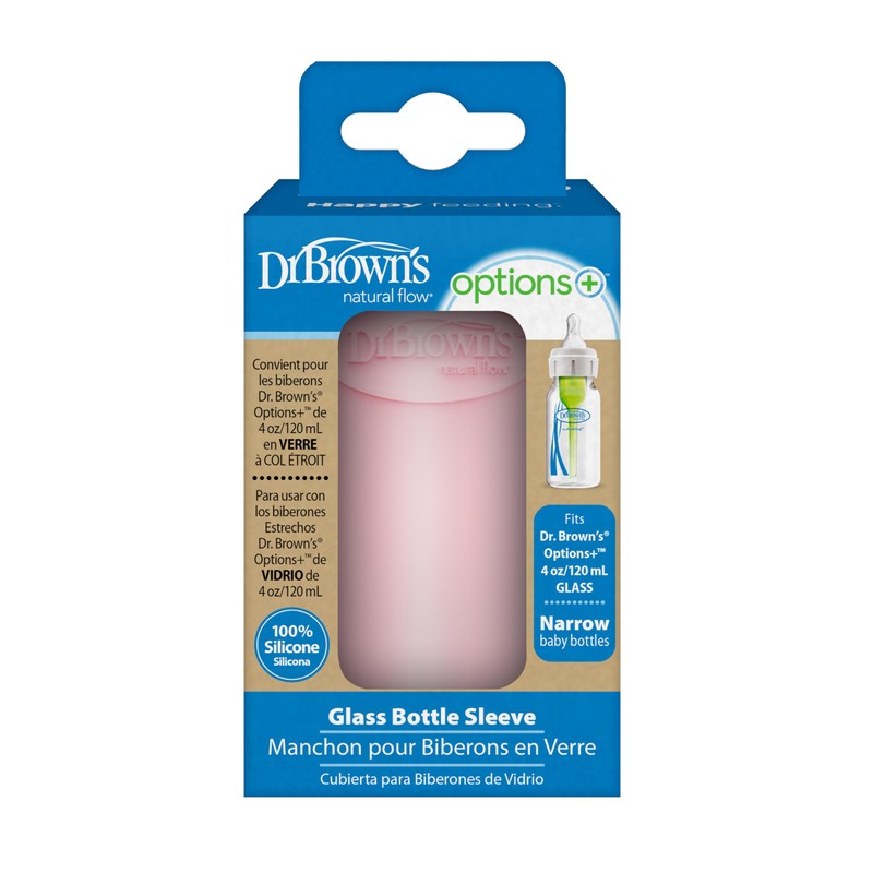 Dr. Brown's Options+ Narrow Glass Bottle Sleeve, 100% Silicone, Pink,
