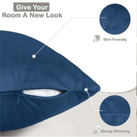 Aspire Homeware Velvet Cushion Covers 45 x 45cm Set of 2 Navy Decorative Square Throw Pillow Cases for Sofa Bedroom Living Room and Sofa