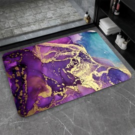 ZHUZHISHAN Diatomaceous Earth Bath Mat,Purple, Gold and Blue Marble Non-Slip Volume Super Absorbent Fast Drying for Bathroom Kitchen Door mat,Eco-Friendly Easy to Clean 17×27.5Inch (43 * 70cm)
