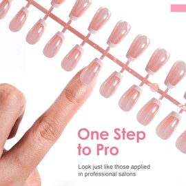 Canvalite Chrome French Tip Press on Nails Short Gel Nail Tips - 150Pcs Pre-Colored Quick and Easy Fake Nails with Designs Press on Nails Medium Square DIY Nail Extensions, Pink White