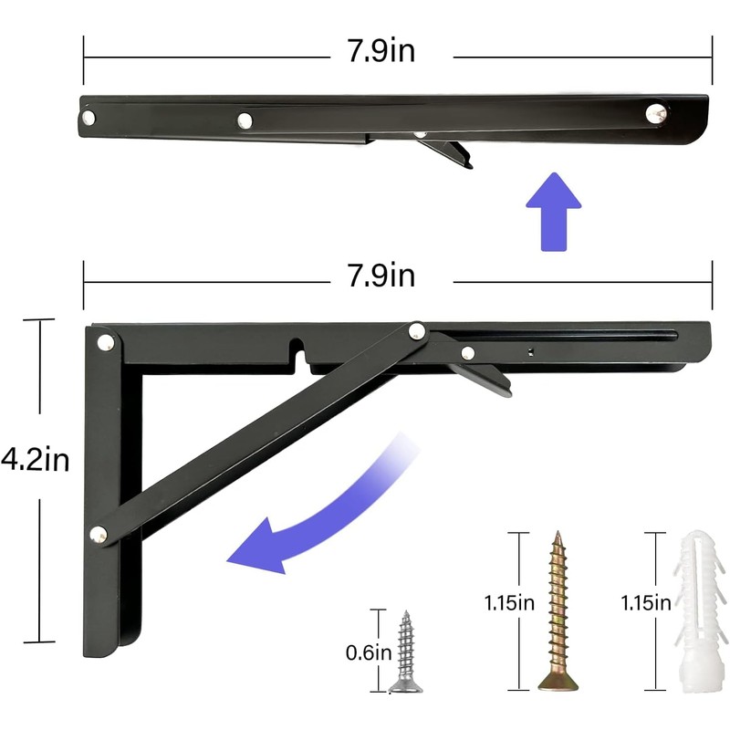 Folding Shelf Brackets,Wall Mounted Shelf Brackets,Heavy Duty Shelf Bracket,Black Metal