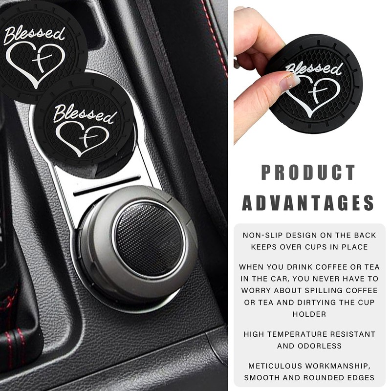 Dickno 2PCS Car Cup Holder Coaster, 2.76 Inch Blessed Cross