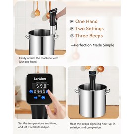 Sous Vide, Lonkion Sous Vide Cooker Machine, Temperature Control, 1100W IPX7 Immersion Circulator, Fast Heating, Home Kitchen Use, Easy to Store