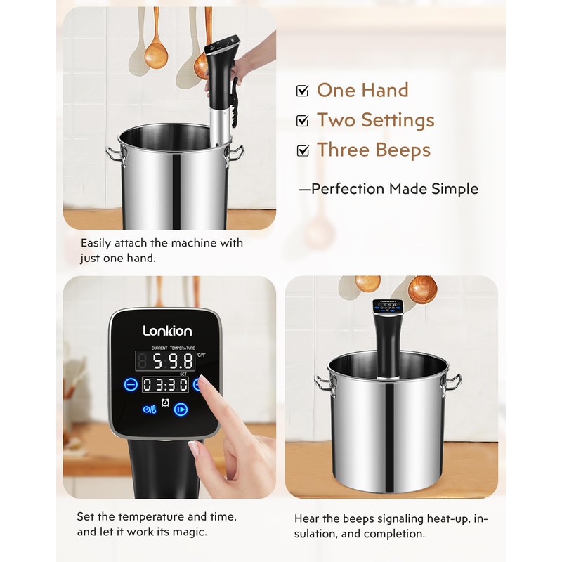 Sous Vide, Lonkion Sous Vide Cooker Machine, Temperature Control, 1100W