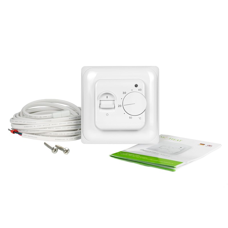 Mi-Heat MST1 Flush-Mounted Room Thermostat with Floor Sensor, White, Thermostat