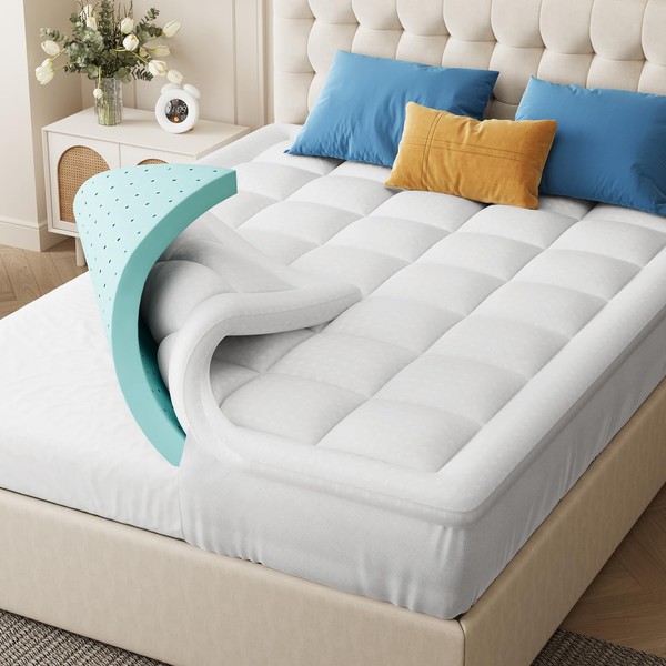 Belffin Dual Layer 4 Inch Thick Memory Foam Mattress Topper