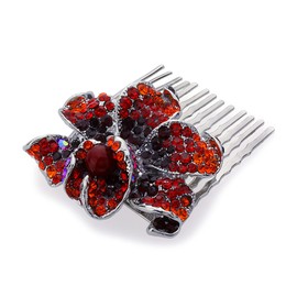 Medium Decorative Hair Comb Rhinestone Crystal Rose Simulated Pearl Bridal Hair Comb, Red