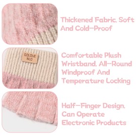 BDSHUNBF 2 Pairs Fingerless Gloves Winter Half Finger Warm Knitted Gloves for Smartphone Outdoor Cycling Running Sports
