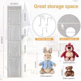 Woodoulogy Stuffed Animal Storage Over Door, Hanging Toy Organizer, Plush Doll & Bear Baby Accessory Holder Idea for Nursery, 12 Inch Wide Mesh Bag for Bi-Fold Door Closet Girl Boy Kid