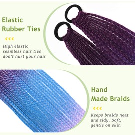 Straight Ponytail Extension Pony Tails Hair Extensions Purple Rave Hair Extensions Ponytail Braids 24 Inch 2 Bundles(Purple/Blue/Light Purple)