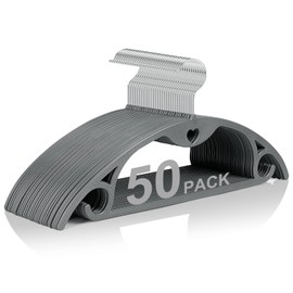 Grey Plastic Hangers 50 Pack: No Shoulder Bumps Ultra Thin Plastic Hanger for Space Saving, Suits, Heavy Duty Coat Clothes Shirt Dress
