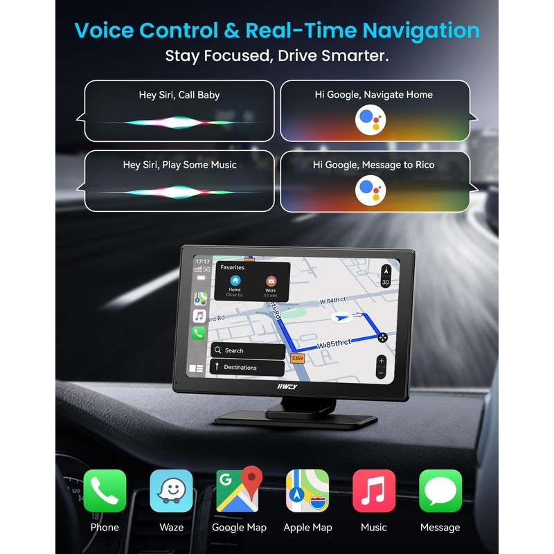IK5 9" Wireless Apple CarPlay & Android Auto Screen, Portable