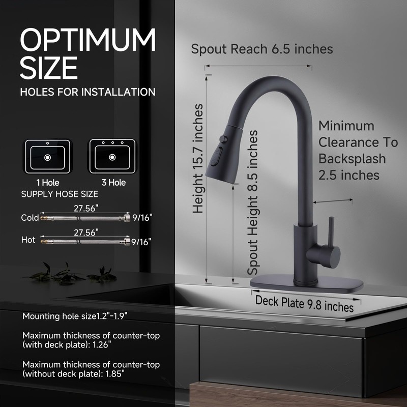 Kitchen Black Faucet with Pull Down Sprayer, High Arc Stainless