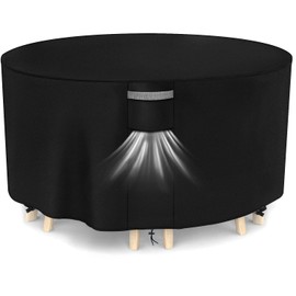Dokon Garden Furniture Covers Waterproof, Garden Table Cover with Air Vent, Heavy Duty 420D Oxford Fabric Windproof Anti-UV Outdoor Table and Chairs Cover, Patio Set Cover, Round - Ø128 x 71cm