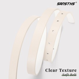 SANSTHS Skinny Belt Women for Jeans Pants Dresses, Thin Waist Belts for Women with Gold Alloy Buckle, Beige S