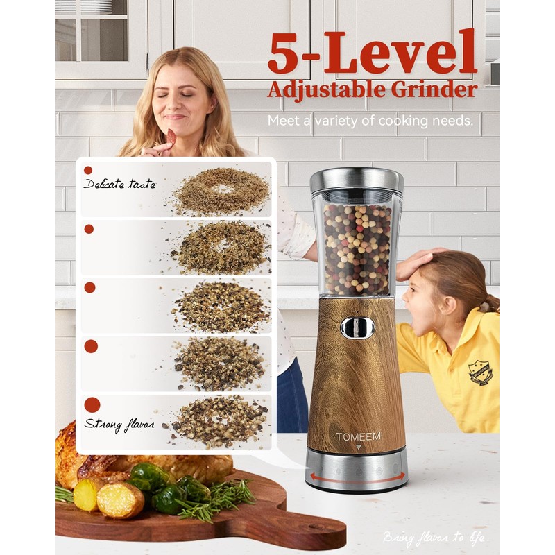 Electric Salt and Pepper Grinder Set with Storage Base, Stainless