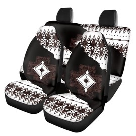 Horeset Ethnic Geometric Aztec Car Seat Cover Full Set of 11pcs with Car Seat Headrest Cover/Steering Wheel Cover/Cup Pad/Gear Shift Knob & Handbrake Cover, All Weather Universal