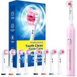Cepillo de dientes eléctrico giratorio para adultos con 8 cabezales (2 tipos), 4 modos de limpieza profunda Cepillo de dientes eléctrico Temporizador inteligente de 2 minutos (Rosa, p1)