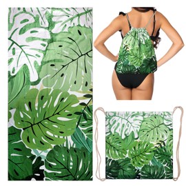 GAIIIIYOU 2 in 1 Packable Towel Bag - Summer Tropical Beach Blanket Backpack Green Travel Picnic Towel for Family Holiday Camping