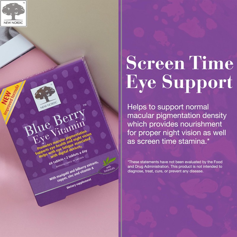 NEW NORDIC Blueberry Eye Health Supplement with Lutein 60 Tablets