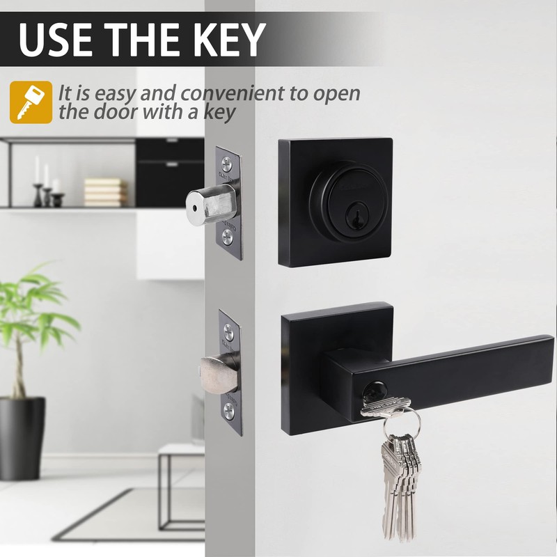 Exterior Door Lock Set with Deadbolt, Front Door Handle Set