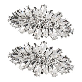 Framendino, 2 Pack Silver Rhinestone Shoe Clips Removable Crystal Buckle Wedding Shoes Clip for Party Decoration