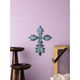 PURESTORY 8 Inch Decorative Wall Cross Metal Decorations For Home.Religious Metal Hanging Cross Wall Decor.Metal Cross Wall Decor Art for Home - Antique Rustic Blue