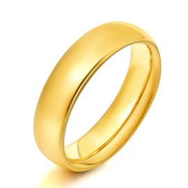 KAMASATO 6mm Stainless Steel Ring for Men High Polish Plain Dome Gold Wedding Band Comfort Fit Size 7