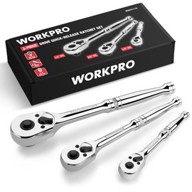 WORKPRO 3-Piece Ratchet Set, Quick Release Reversible, 72-Tooth, 1/4", 3/8", 1/2" Drive Ratchet Wrench, 5 Degree Swing, Chrome Alloy Made, Full Polished, EVA Storage